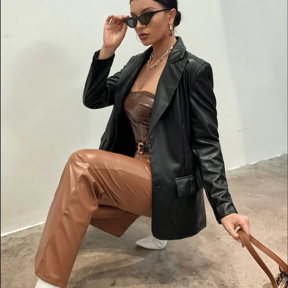 Black Faux Leather Blazer - Picture 1 of 5